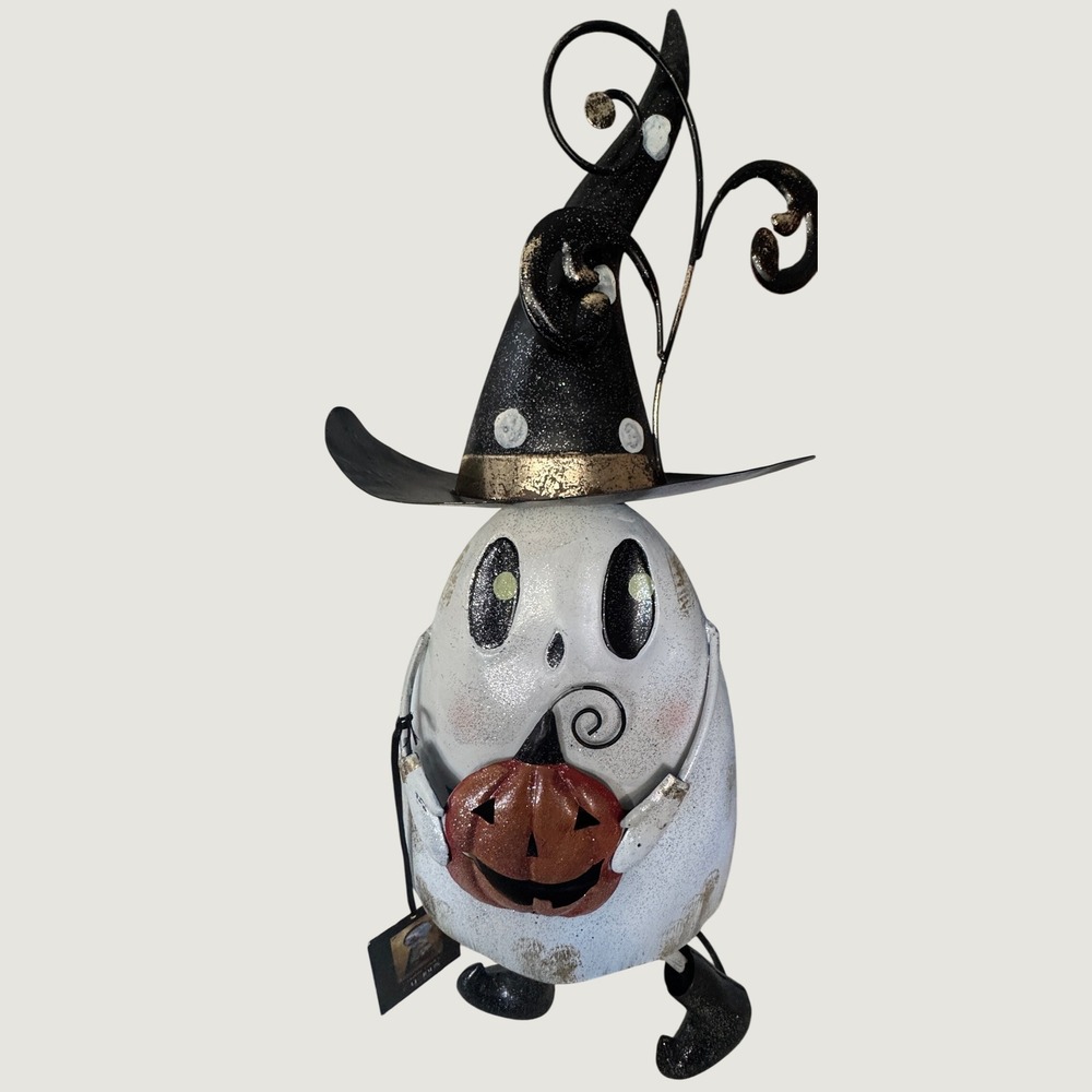 Cynthia Rowley Curious Halloween Ghost Metal Figurine Witch Hat Pumpkin Decor - Picture 4 of 10